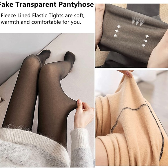 Women Winter Tights Fleece Lined Pantyhose Warm Leggings Fake Translucent Tights - Picture 4 of 7
